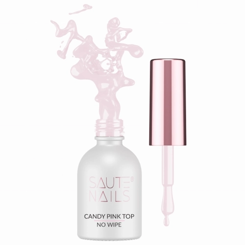 Saute Nails Top Hybrydowy Candy Pink Top No Wipe